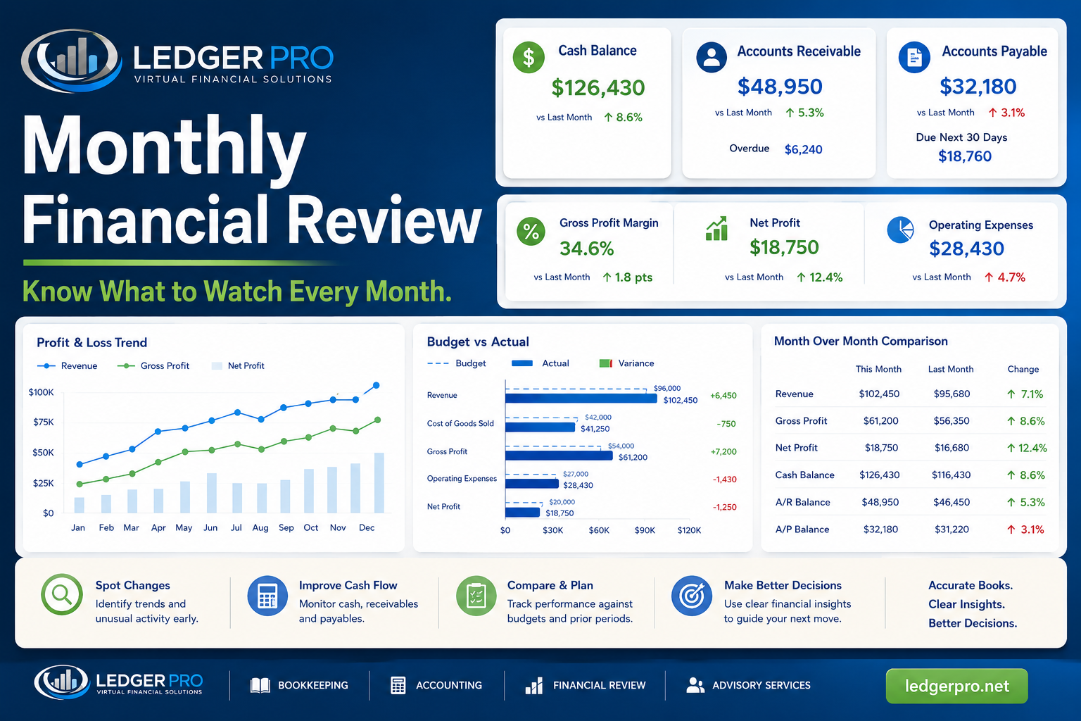 Monthly Financial Review for Small Business | Ledger Pro