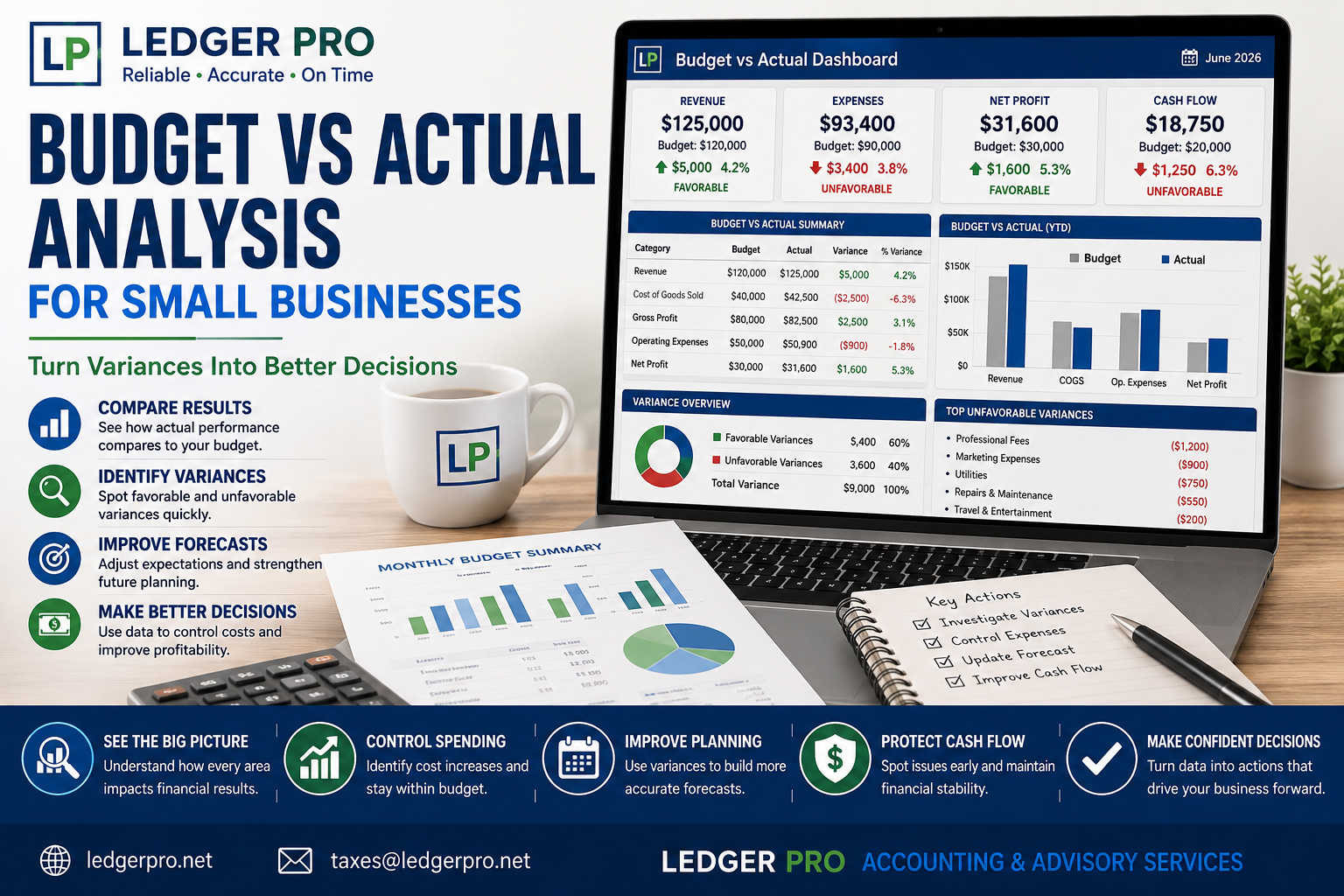 Budget vs Actual Analysis for Small Businesses | Ledger Pro